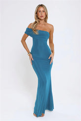 Contemporary Glow Off Shoulder Maxi Dress Teal