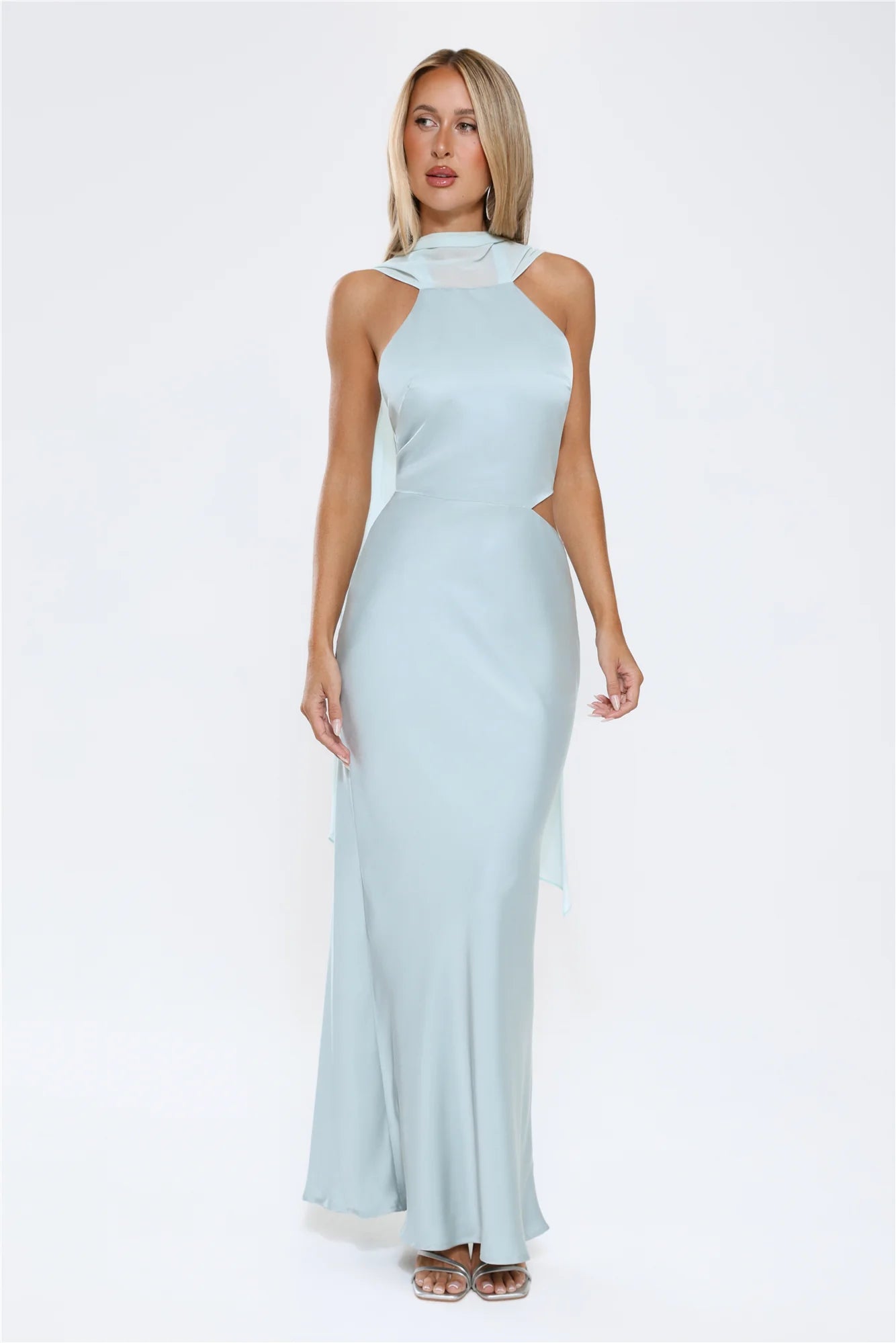 Luxe Obsession Halter Satin Maxi Dress Seafoam