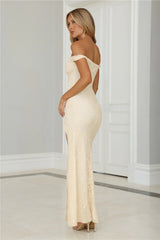 Cherished Off Shoulder Lace Maxi Dress Lemon